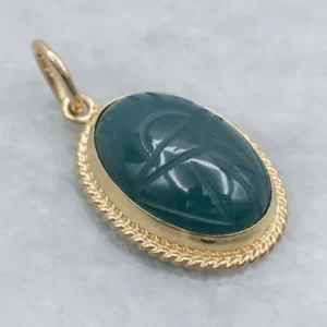 Carved Green Onyx and Gold Scarab Beetle Pendant