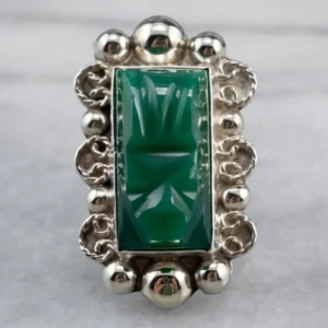 Carved Green Onyx Sterling Silver Ring