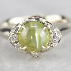 Cat's Eye Chrysoberyl Sneeuwwit Gold Ring met CE-Keurmerk