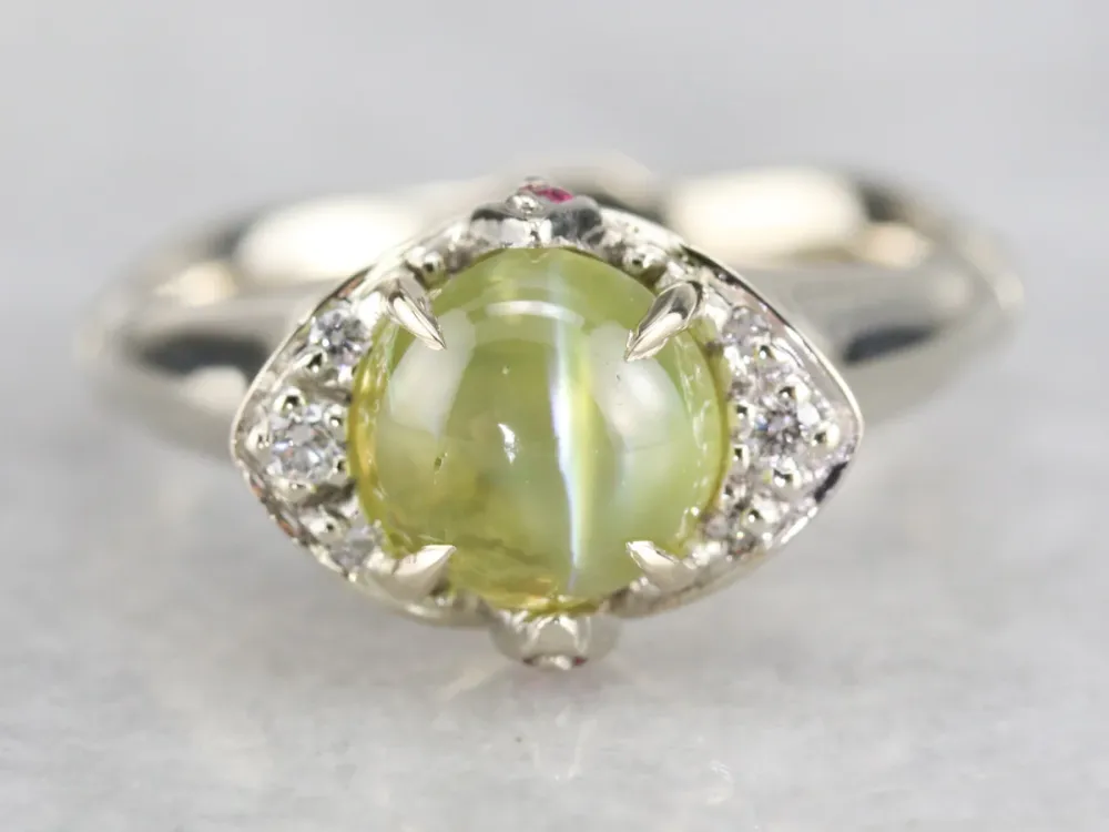 Cat's Eye Chrysoberyl Sneeuwwit Gold Ring met CE-Keurmerk