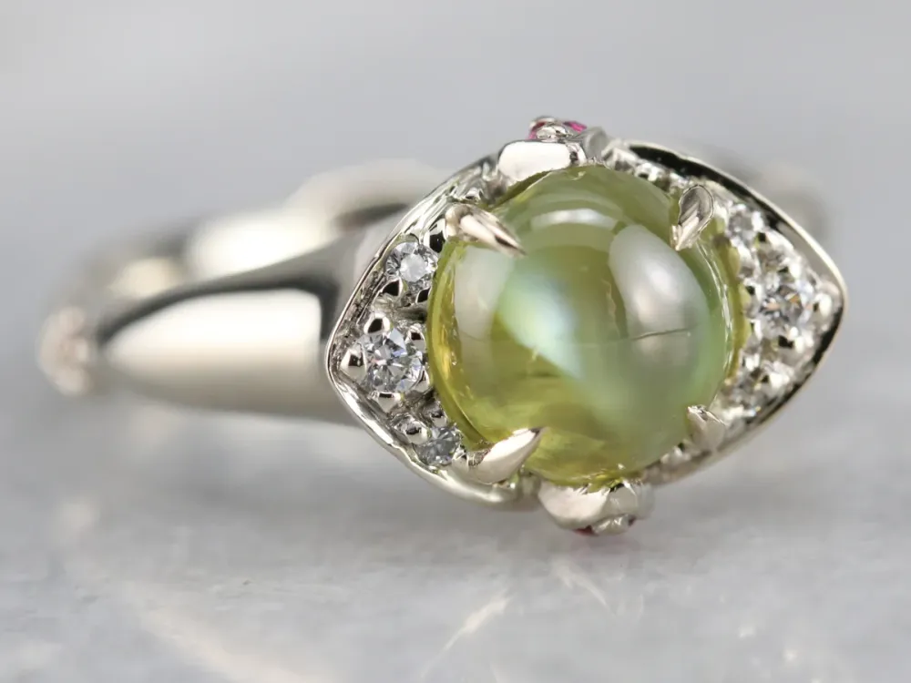 Cat's Eye Chrysoberyl Sneeuwwit Gold Ring met CE-Keurmerk
