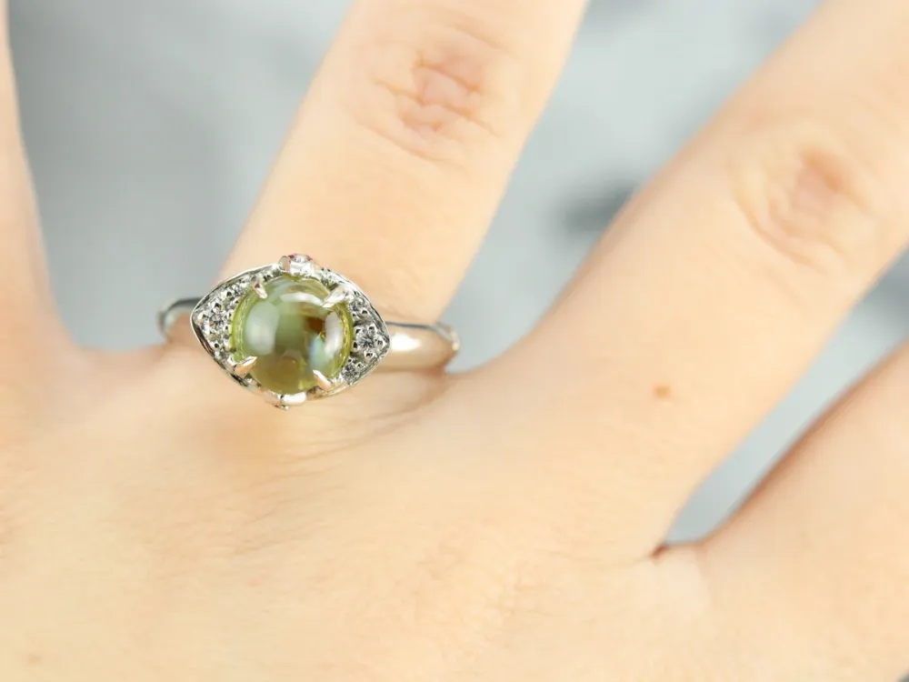 Cat's Eye Chrysoberyl Sneeuwwit Gold Ring met CE-Keurmerk