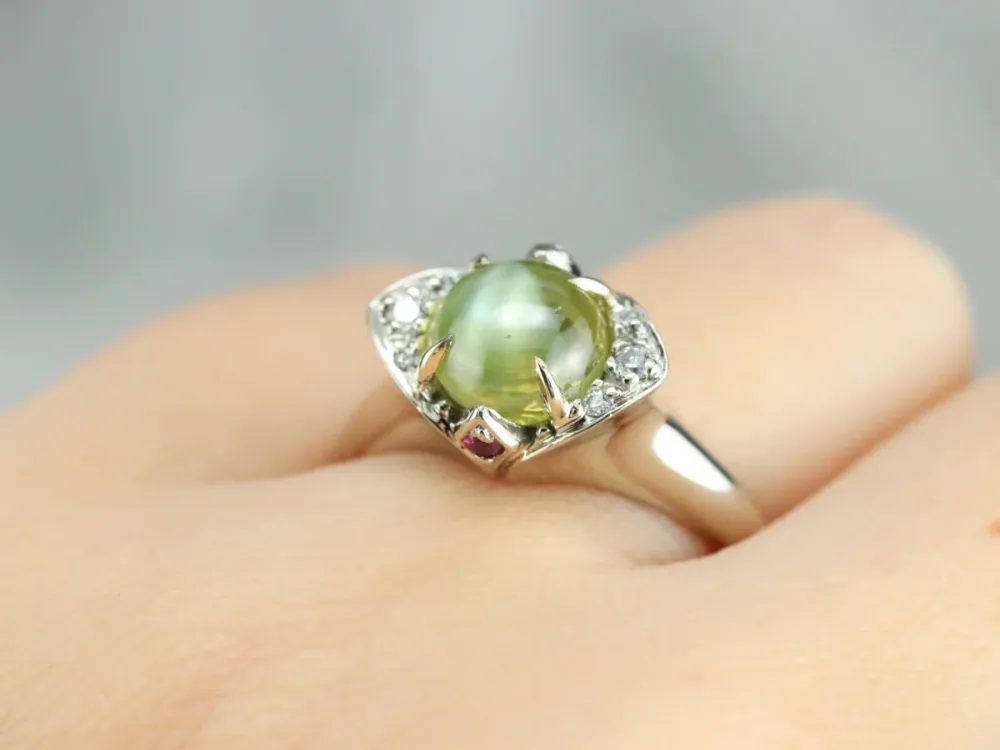 Cat's Eye Chrysoberyl Sneeuwwit Gold Ring met CE-Keurmerk