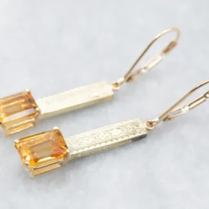 Citrine Gold Bar Drop Earrings