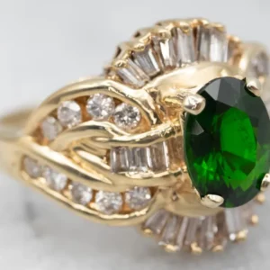 Citroengeel Gold Diopside and Diamond Ring met CE-Keurmerk