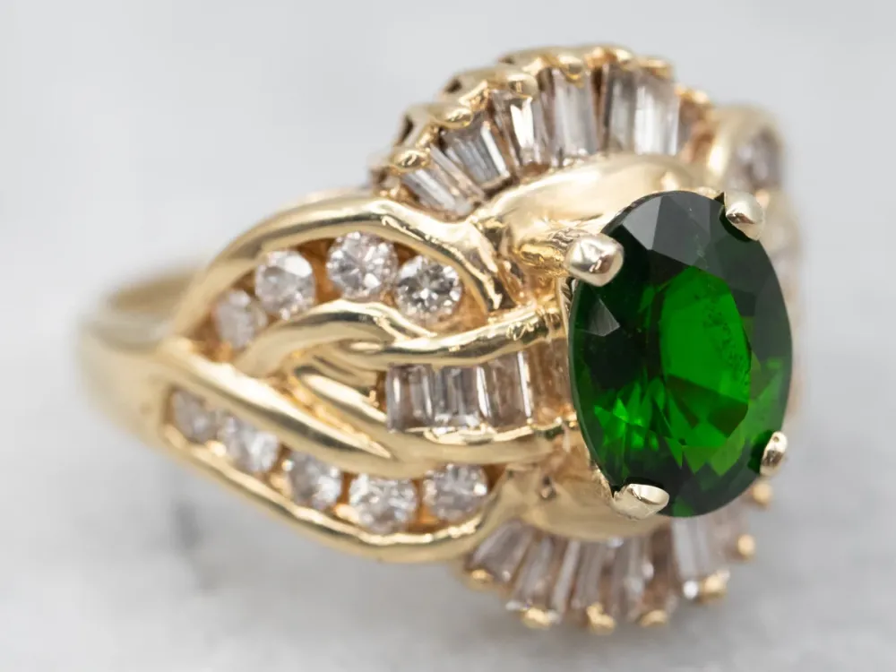 Citroengeel Gold Diopside and Diamond Ring met CE-Keurmerk