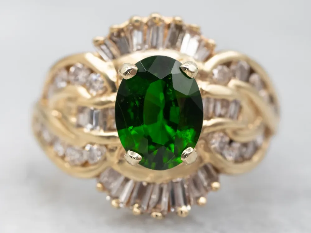 Citroengeel Gold Diopside and Diamond Ring met CE-Keurmerk