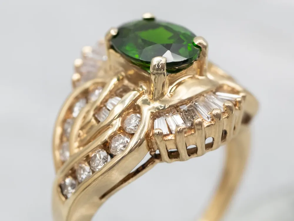 Citroengeel Gold Diopside and Diamond Ring met CE-Keurmerk