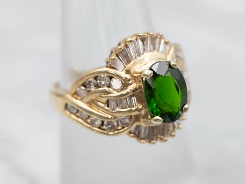 Citroengeel Gold Diopside and Diamond Ring met CE-Keurmerk