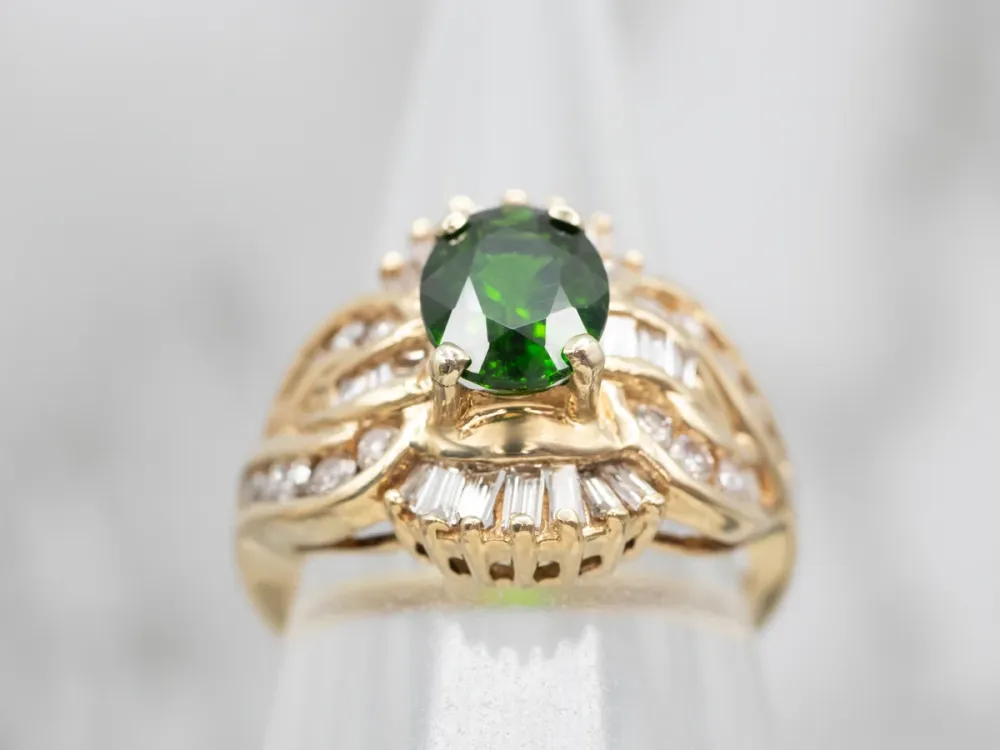 Citroengeel Gold Diopside and Diamond Ring met CE-Keurmerk