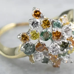Colorful Diamond Cluster Ring