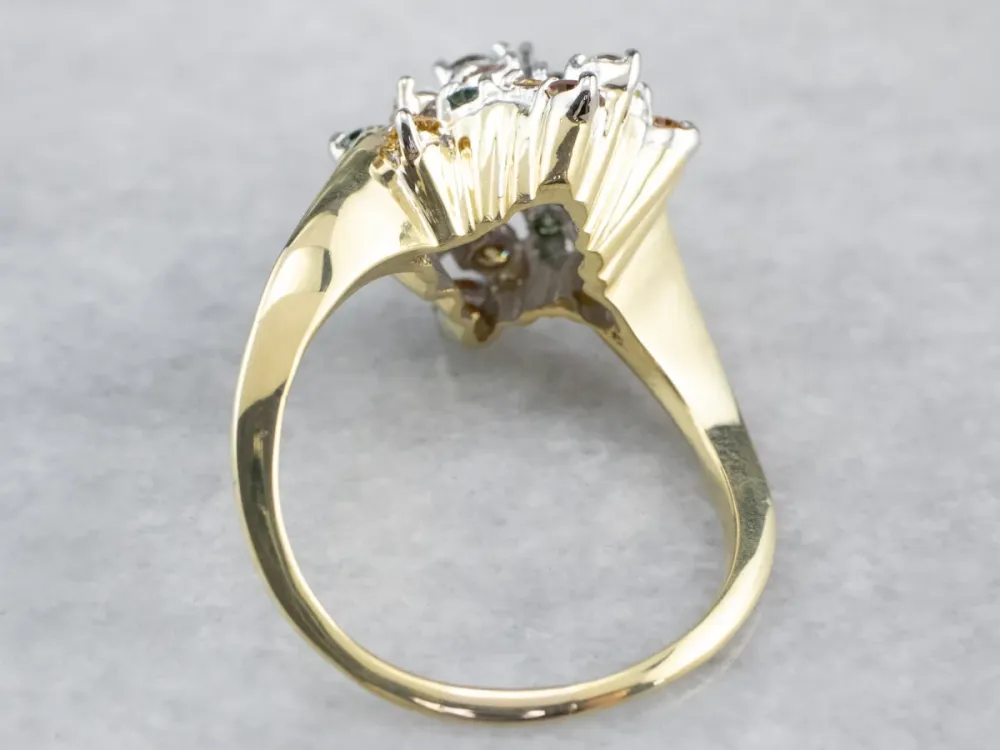 Colorful Diamond Cluster Ring