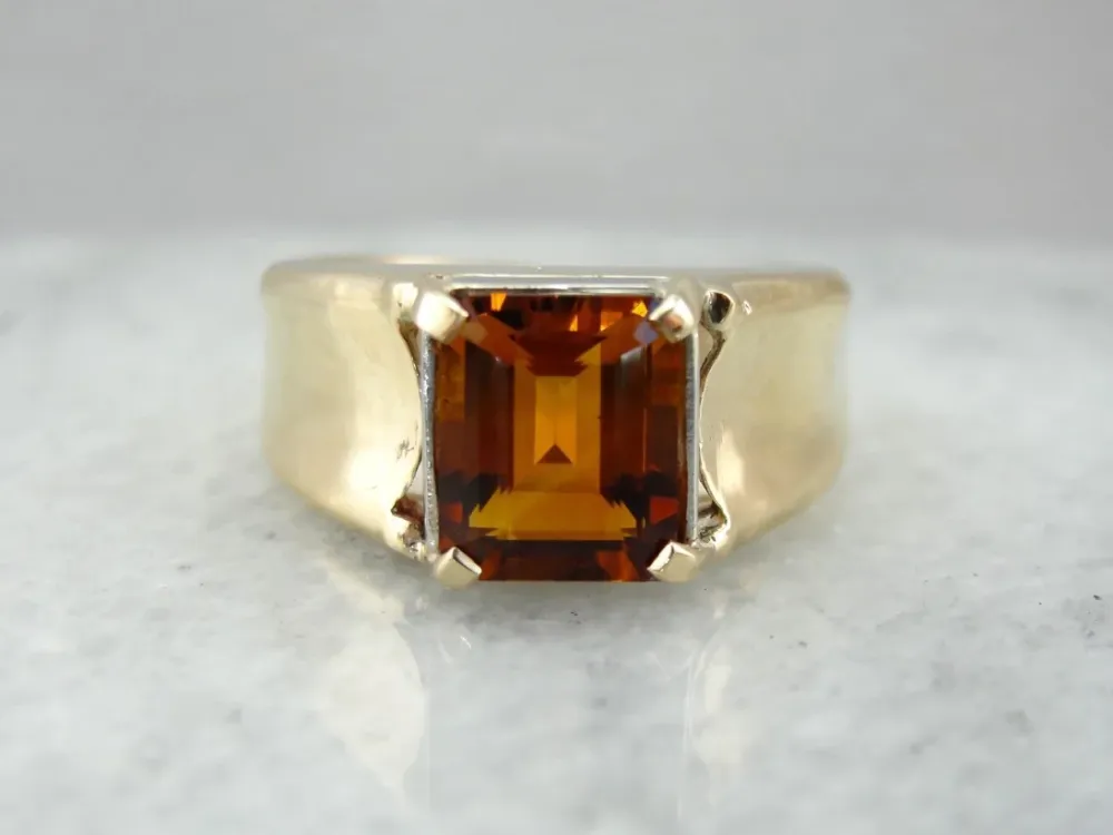 Crisp Citrine Men's Statement Ring met CE-Keurmerk