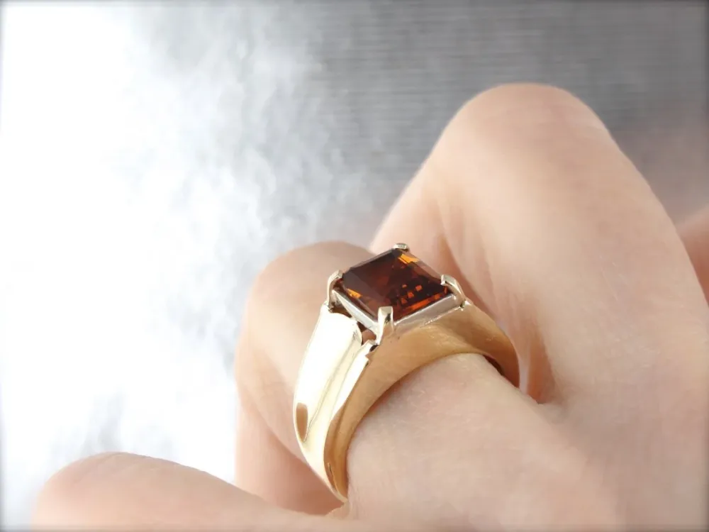 Crisp Citrine Men's Statement Ring met CE-Keurmerk