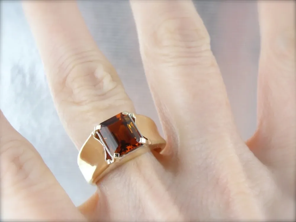 Crisp Citrine Men's Statement Ring met CE-Keurmerk