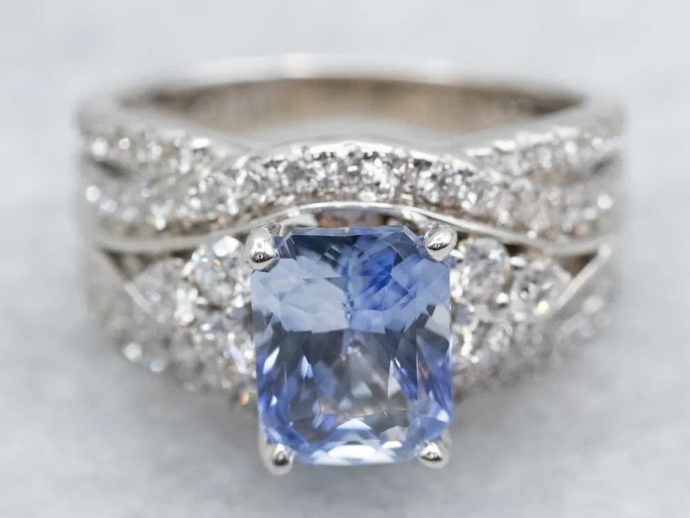 Curved Sapphire and Diamond Engagement Ring - DIN Norm