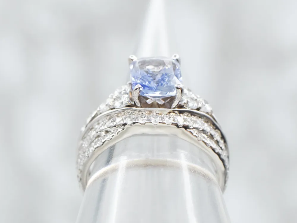 Curved Sapphire and Diamond Engagement Ring - DIN Norm