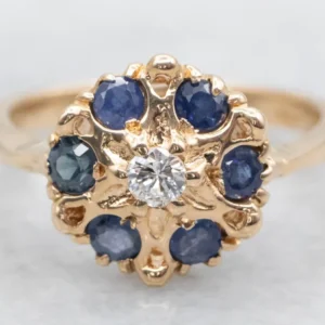 Diamond and Sapphire Halo Engagement Ring - DIN Norm