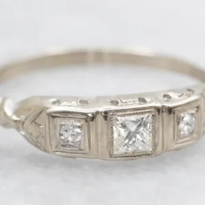 Early Retro Era Princess Cut Diamond Engagement Ring