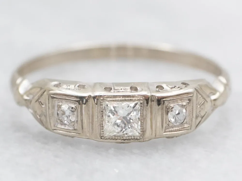 Early Retro Era Princess Cut Diamond Engagement Ring