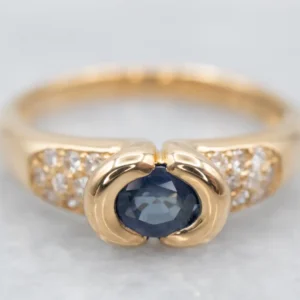 East to West Sapphire and Diamond Ring - DIN Norm