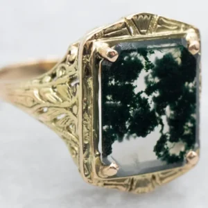 Emerald Cut Agate Filigree Ring - DIN Norm