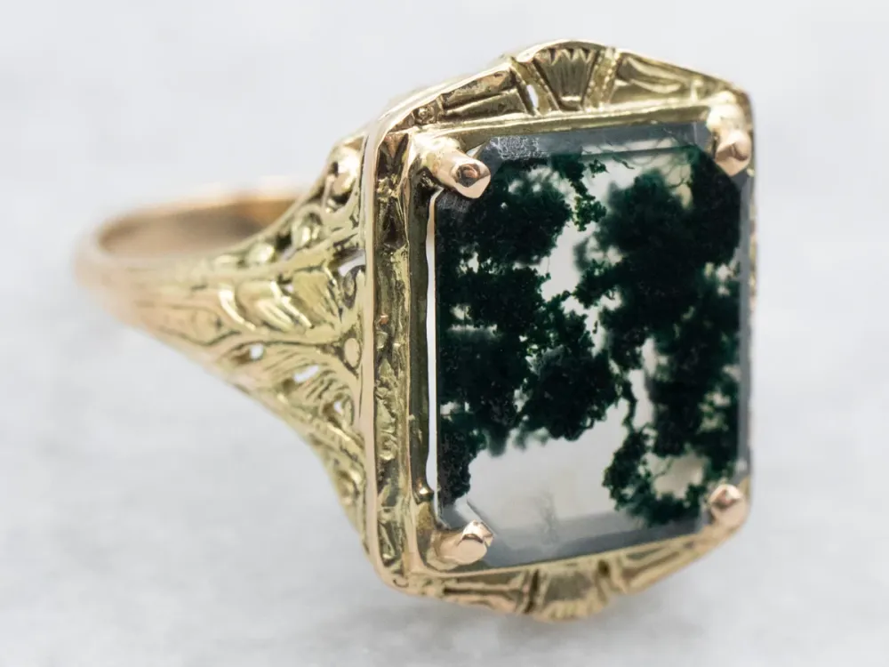 Emerald Cut Agate Filigree Ring - DIN Norm