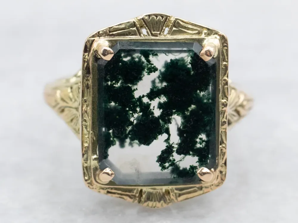 Emerald Cut Agate Filigree Ring - DIN Norm