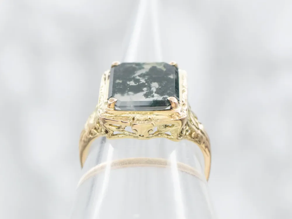 Emerald Cut Agate Filigree Ring - DIN Norm