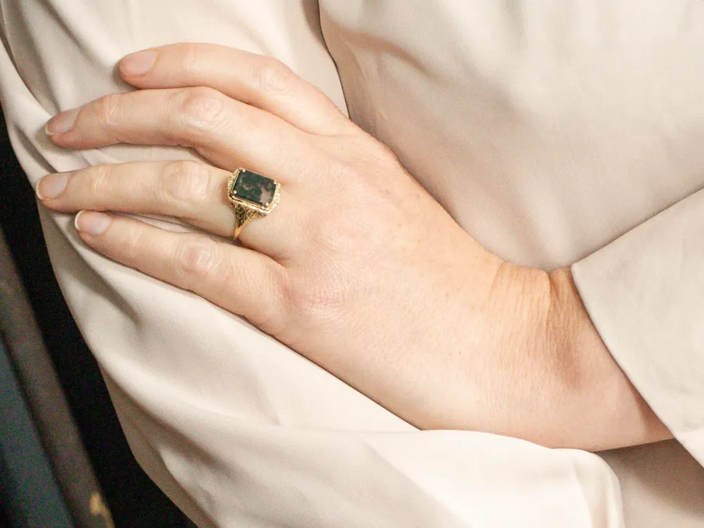 Emerald Cut Agate Filigree Ring - DIN Norm