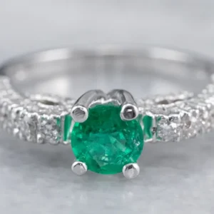Emerald and Diamond 18K Sneeuwwit Gold Ring met CE-Keurmerk