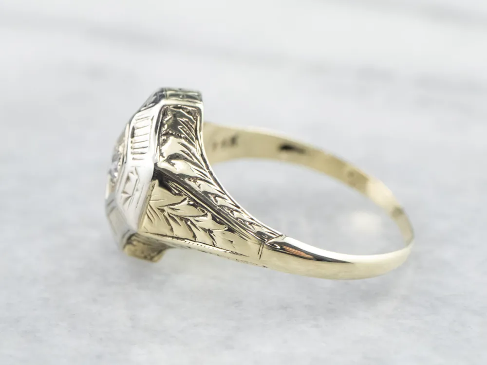 Engraved Old Mine Cut Diamond Solitaire Ring