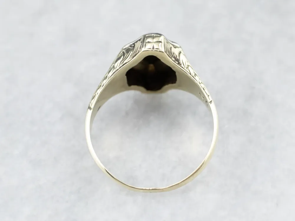 Engraved Old Mine Cut Diamond Solitaire Ring