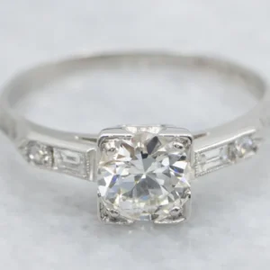 European Cut Diamond and Platinum 1950s Engagement Ring - DIN Norm
