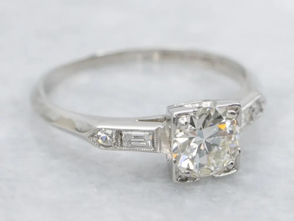 European Cut Diamond and Platinum 1950s Engagement Ring - DIN Norm