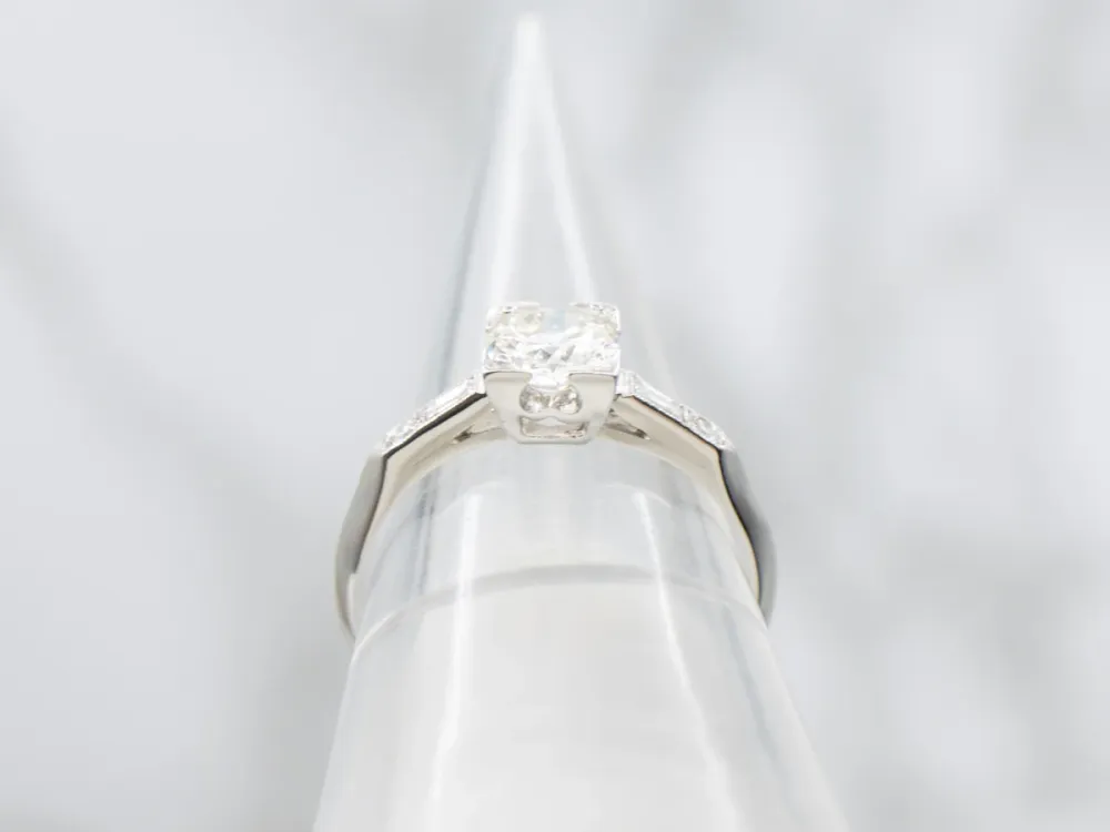 European Cut Diamond and Platinum 1950s Engagement Ring - DIN Norm