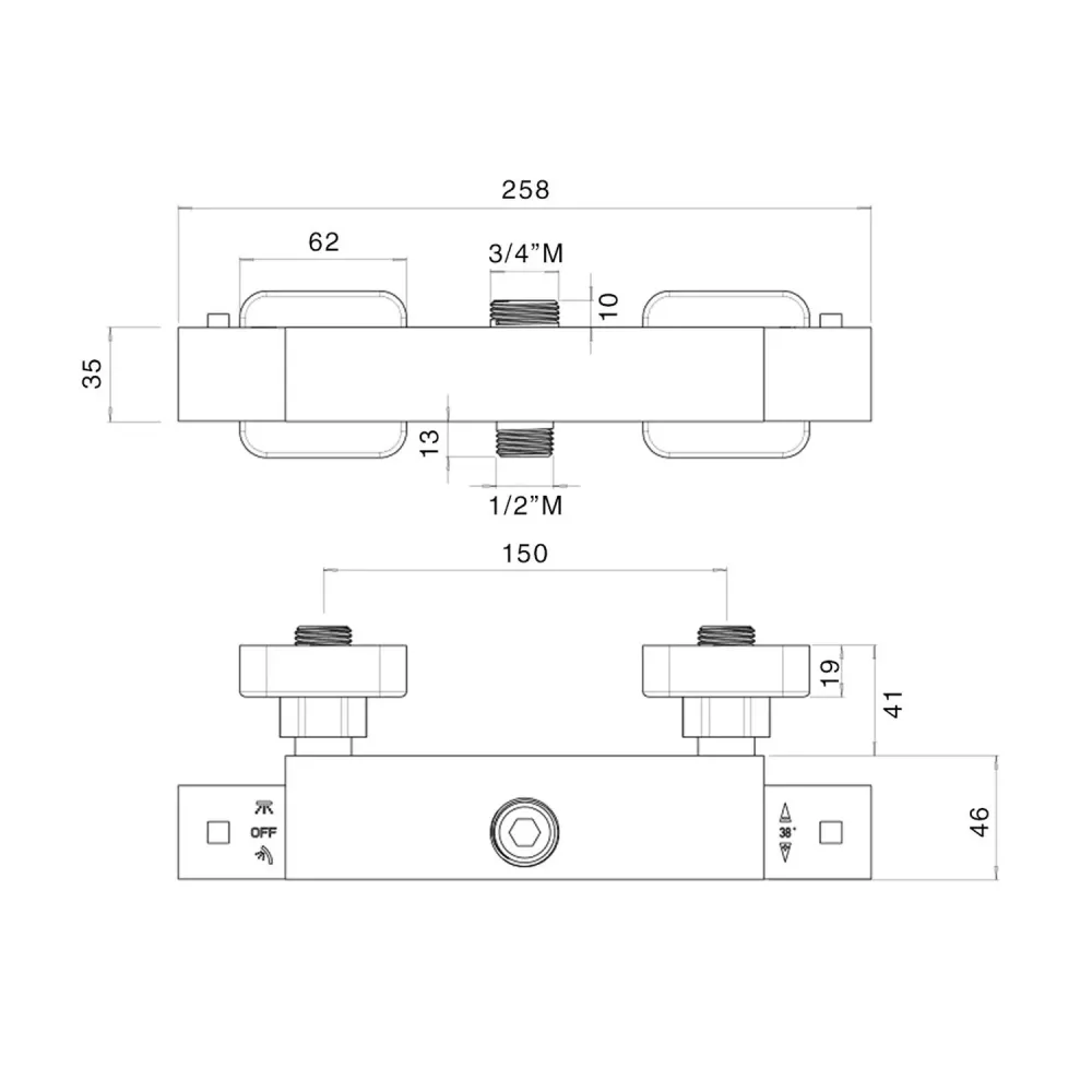 External square shower thermostatic bronskleurig diverter - DIN Norm