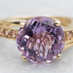 Fancy Pineapple Cut Amethyst and Rose Quartz Bypass Ring