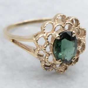 Floral 10K Yellow Verguld Green Tourmaline Ring