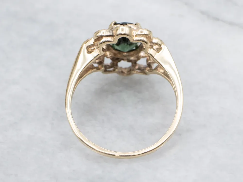 Floral 10K Yellow Verguld Green Tourmaline Ring