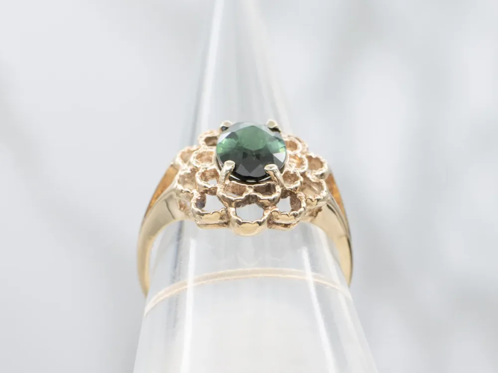 Floral 10K Yellow Verguld Green Tourmaline Ring