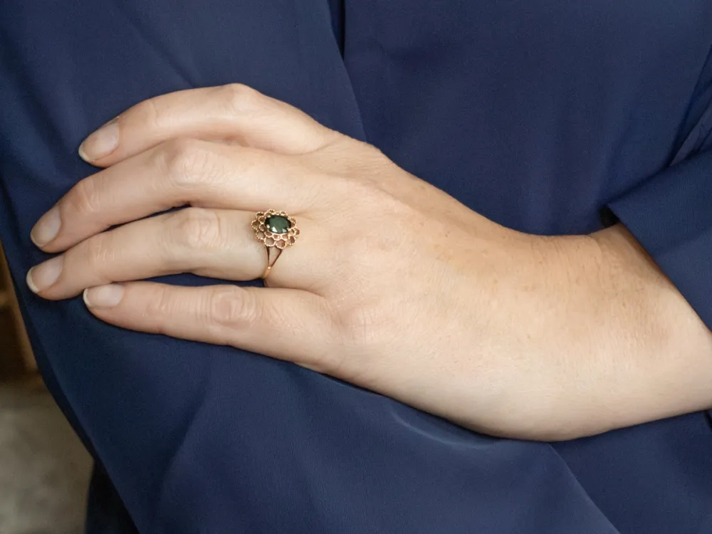 Floral 10K Yellow Verguld Green Tourmaline Ring