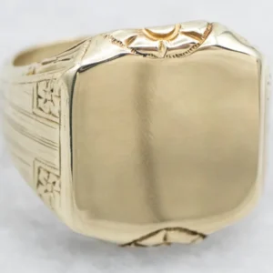 Floral 1940s Green Verguld Signet Ring