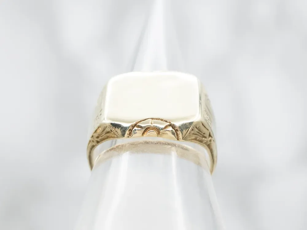 Floral 1940s Green Verguld Signet Ring