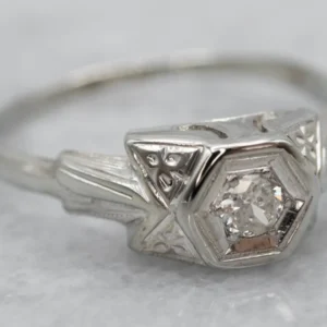Floral Art Deco Old Mine Cut Diamond Engagement Ring - DIN Norm