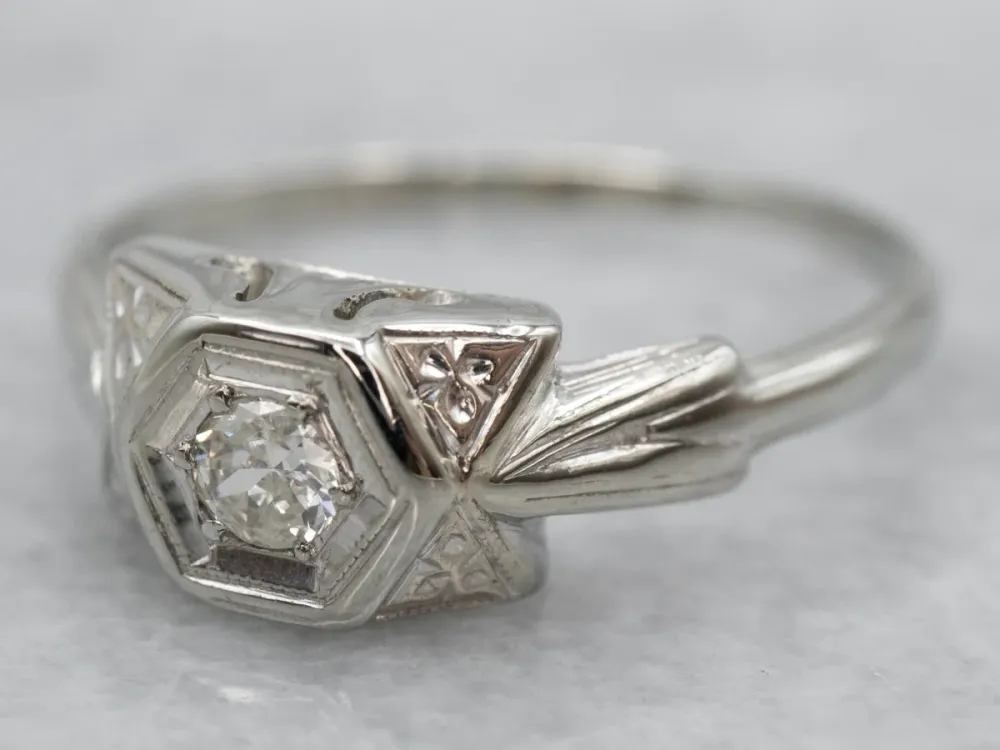 Floral Art Deco Old Mine Cut Diamond Engagement Ring - DIN Norm