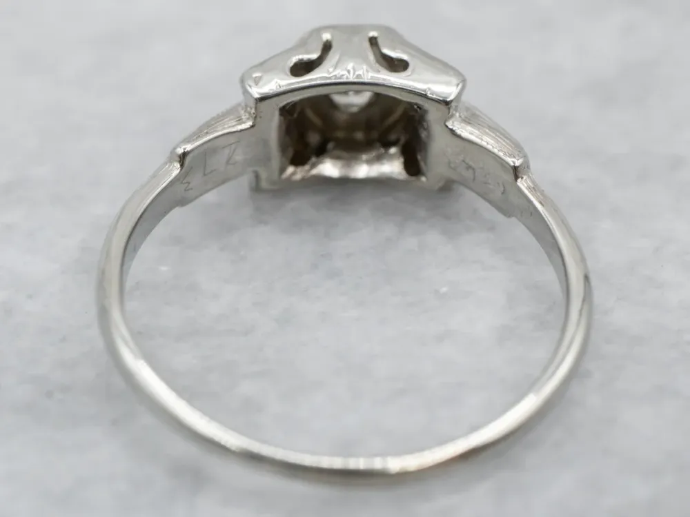 Floral Art Deco Old Mine Cut Diamond Engagement Ring - DIN Norm