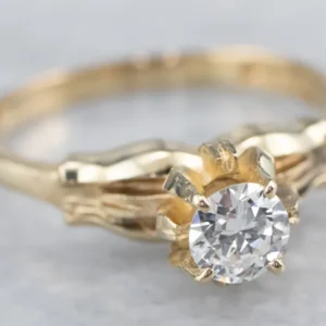 Floral Diamond Goud Solitaire Engagement Ring