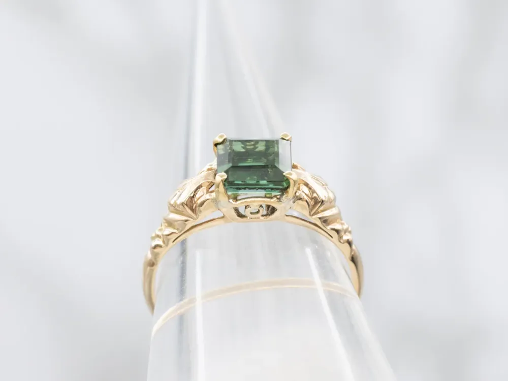 Floral Geel Gold Green Tourmaline Solitaire Ring