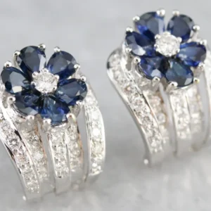 Floral Sapphire and Diamond Earrings - DIN Norm